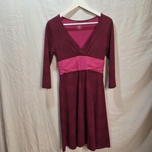 Patagonia Organic Casual Summer Dress Margot 3/4 Sleeve V-Neck Maroon/Pink Sz Sm